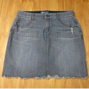 DEMOCRACY "Ab" Solution Raw Hem Jean Skirt Womens Plus Sz 14W Blue Stretch Denim